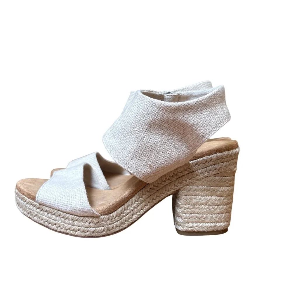 TOMS Majorca Platform Sandal Women Cream Espadrille Block Heel SIZE 8.5‎
